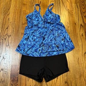 Vibrant Blue Paisley Tankini/ shorts‎ 2 piece Set womens size 18W/XXL